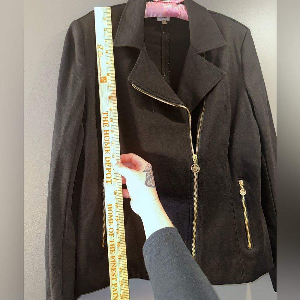 Anne Klein Black Moto Blazer Fitted Jacket with Gold Accents Medium - Picture 8 of 9